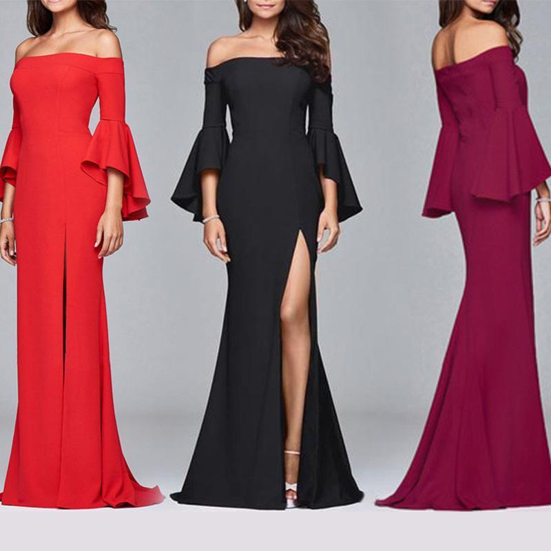 Luxury Off-shoulder Ruffles Bell Sleeve Dress