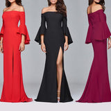 Luxury Off-shoulder Ruffles Bell Sleeve Dress