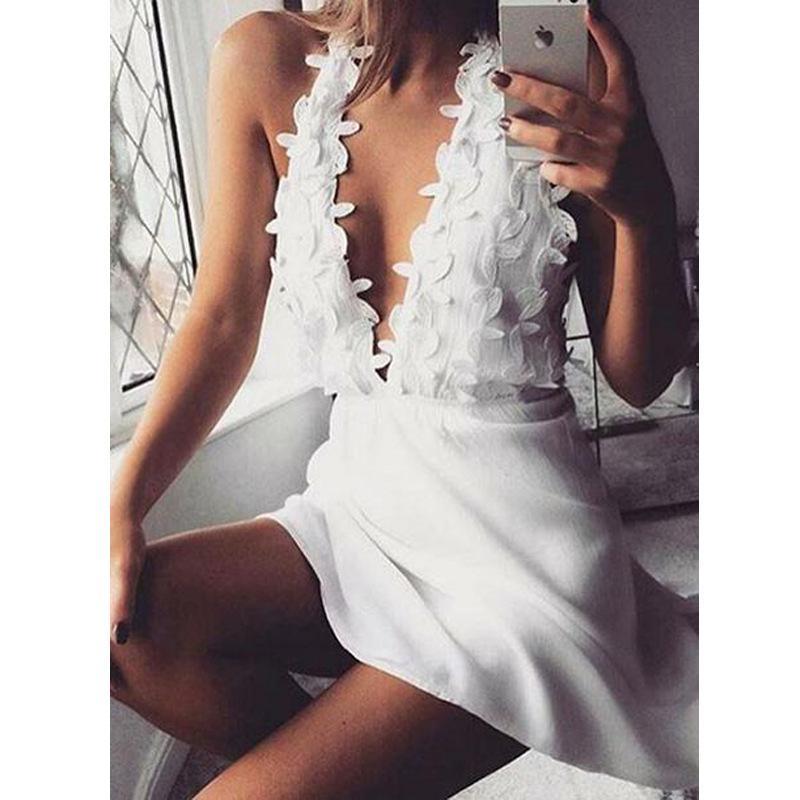 Plunging Neckline Sleeveless Elegant Mini Dress