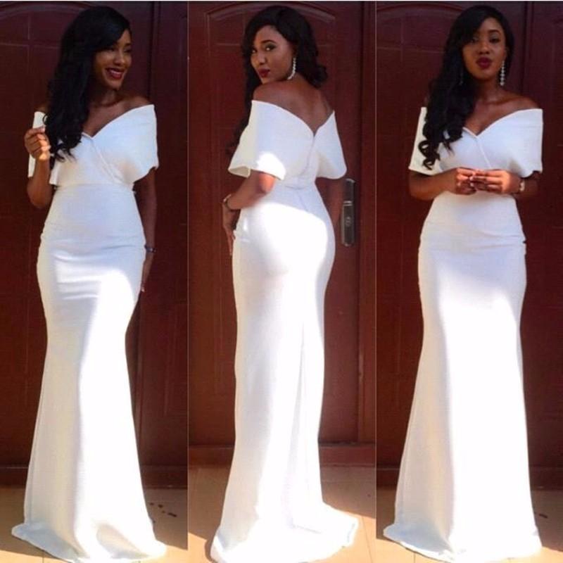 Elegant Simple White V-Neck Prom Dress