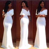Elegant Simple White V-Neck Prom Dress