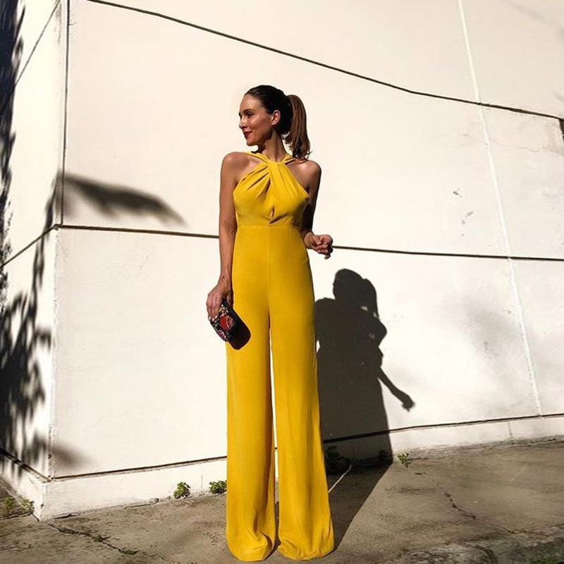 Elegant Yellow Evening Jumpsuits