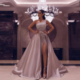 Sparkly Rose Gold Sequined One Shoulder Evening Dresses
