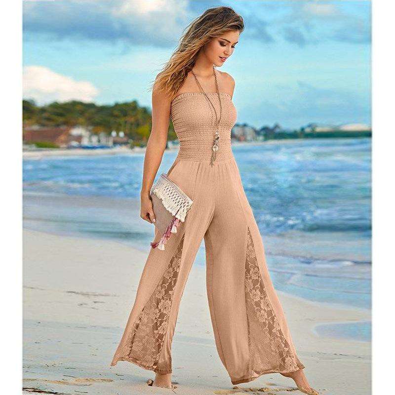 Patchwork Wide Legs Slim Jumpsuit