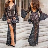 Bell Sleeve Lace Detail Maxi Dress