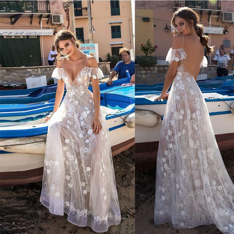 Sexy Simple White A Line Lace Prom Dresses