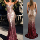 Sexy V Neck Sling Mermaid Sequined Prom Dress