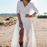 White Bohemian Buttoned Dress