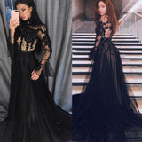 Sexy Gauze Large Hem Black Lace Evening Dress