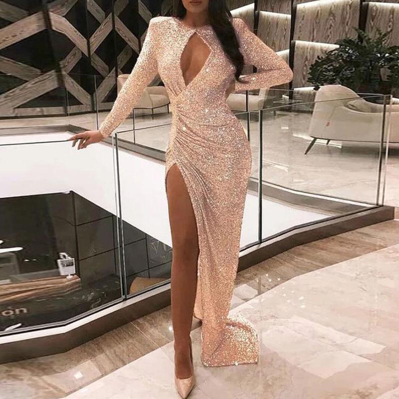 Women Sequin Long sleeves Evening Dress