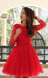 Long Sleeve O Neck Wave Point Short A Line Dress
