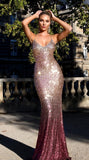 Sexy V Neck Sling Mermaid Sequined Prom Dress