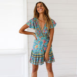 Floral Pattern Ruffle A Line Beach Mini Maxi Dresses