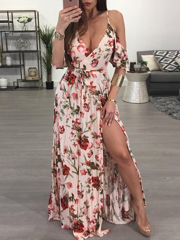 Floral Short Sleeves Maxi Dress