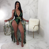 Leaf Print One Piece Swimsuit With Cover Up