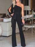Stylish One Shoulder Slit Sleeve Jumpsuit