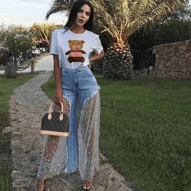 Frayed Hem Light Blue Wide-Leg Jeans