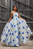 Floral Metallic Print  Fitted Bodice Ball Gown
