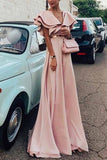 Sexy Pink Short Sleeves V Neck Maxi Dress