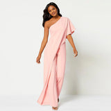 Oblique Collar Sexy Wide Leg Pants