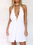 Plunging Neckline Sleeveless Elegant Mini Dress