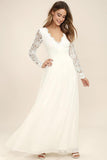 Lace V-Neck Long Sleeve Chiffon Maxi Dress