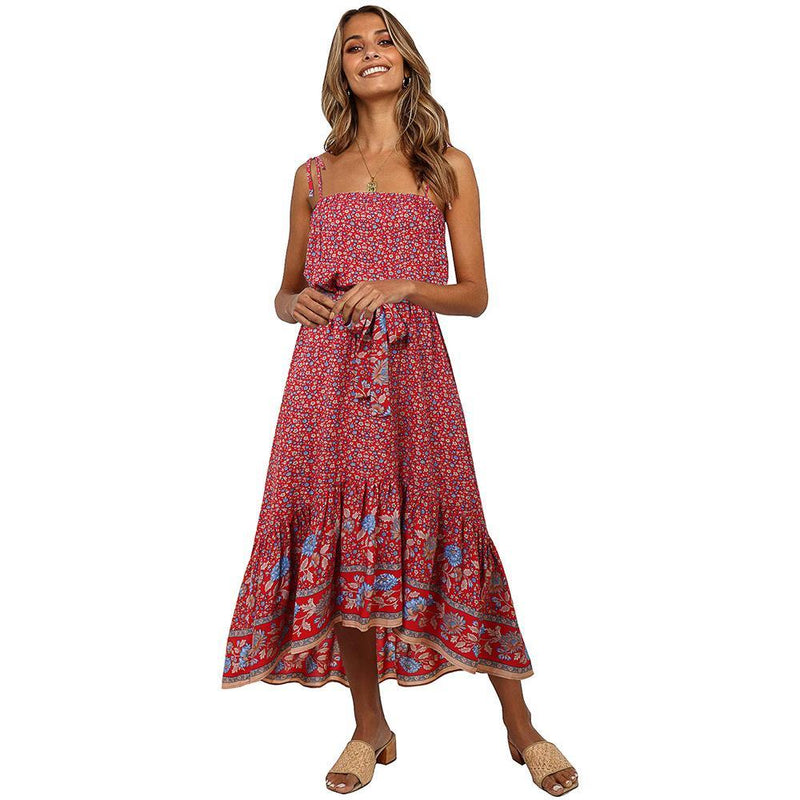Bohemian Square Neck Sleeveless Dress