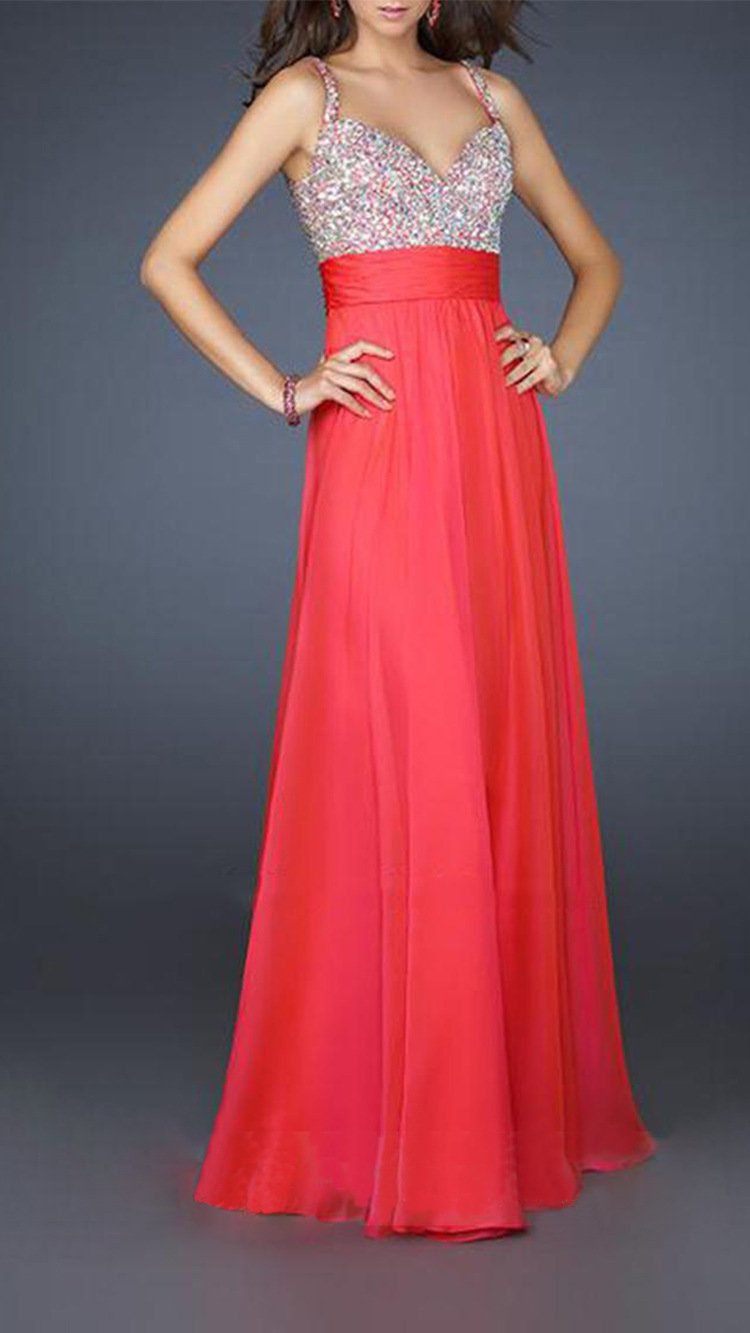 V Neck Sequins Ball Gown Slip Dress Lady's Maxi Dresses