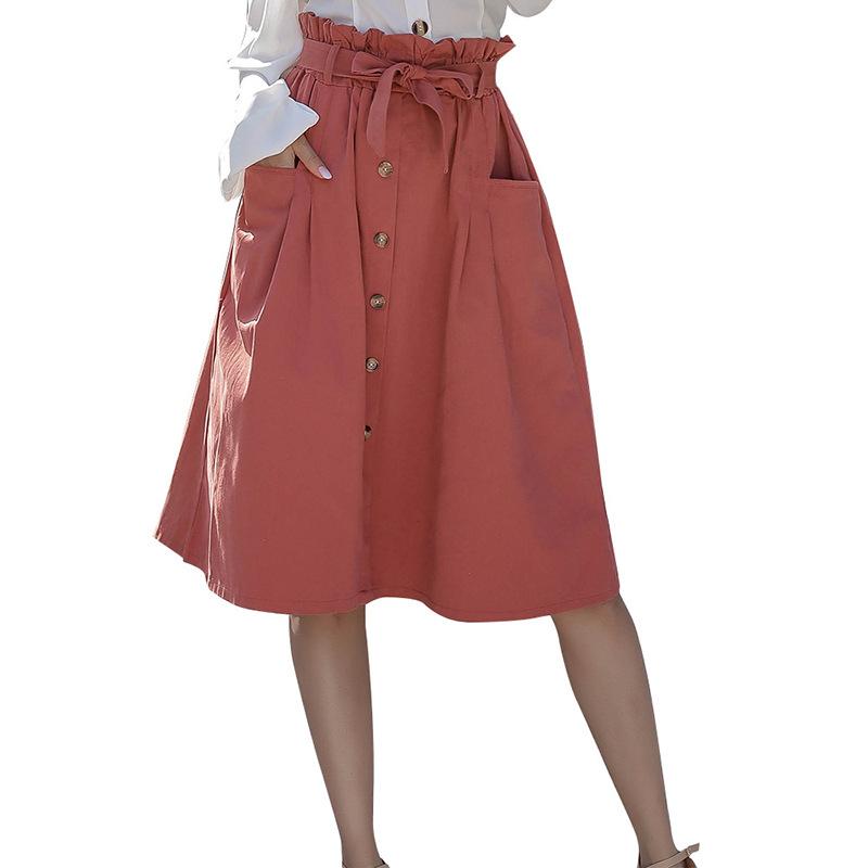 Button Through Dual Pocket Self Tie Paperbag Skirt