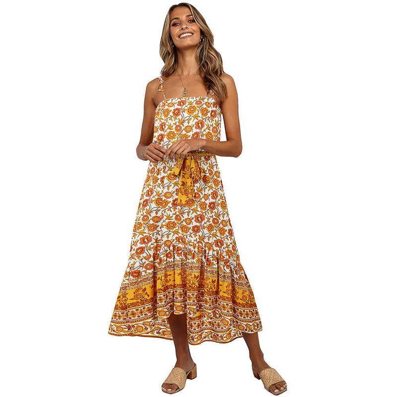 Bohemian Square Neck Sleeveless Dress