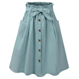 Button Through Dual Pocket Self Tie Paperbag Skirt
