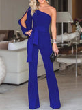 Stylish One Shoulder Slit Sleeve Jumpsuit
