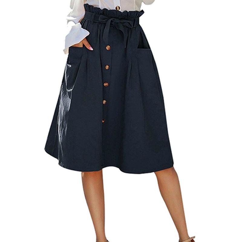 Button Through Dual Pocket Self Tie Paperbag Skirt