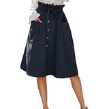 Button Through Dual Pocket Self Tie Paperbag Skirt