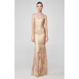 Fringe Woodgrain Foil Print Maxi Dress