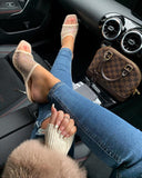 Meshing Around Rhinestone Heeled Sandal - Nude