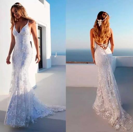 Summer Beach White Low Open Back Mermaid Wedding Dresses