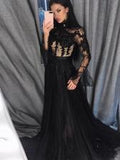 Sexy Gauze Large Hem Black Lace Evening Dress