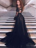 Sexy Gauze Large Hem Black Lace Evening Dress