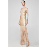 Fringe Woodgrain Foil Print Maxi Dress