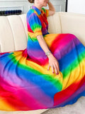 Rainbow-Stripe  Belted Maxi Shirt Dress