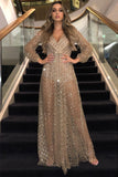 Sheer Gold Glitter Evening Maxi Dress