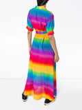 Rainbow-Stripe  Belted Maxi Shirt Dress