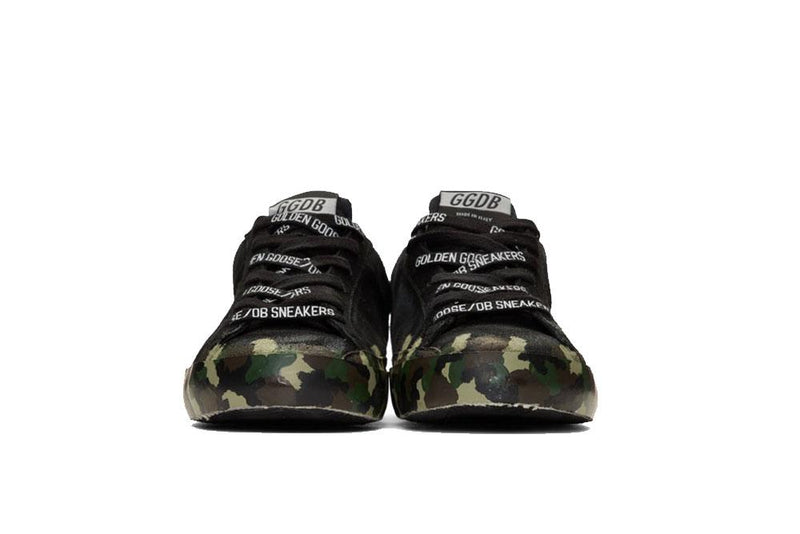 Golden Goose Superstar Sneakers Black Leather/Camo Painted G35MS590.Q87