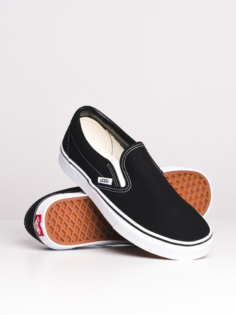 WOMENS CLASSIC SLIP ON BLK/WHT CANVAS SHOES